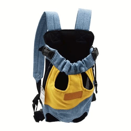 Kisállat szállító hátizsák - kenguru - világoskék/sárga - M