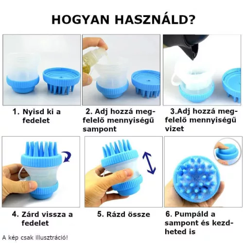 Kisállat fürdető masszázskefe sampon adagolóval