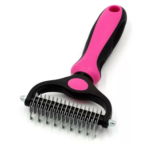 "Dematting" MAXI Kétoldalas aljszőr kiszedő, bontófésű - rózsaszín