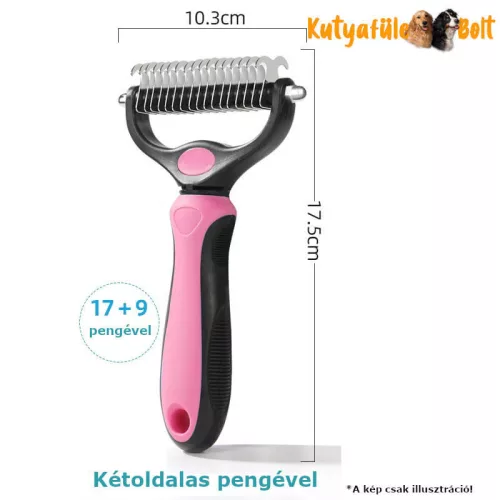 "Dematting" MAXI Kétoldalas aljszőr kiszedő, bontófésű - rózsaszín