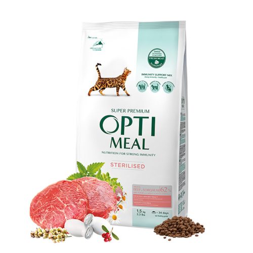 OPTIMEAL Sterilized Beef & Sorghum 1,5 kg macskatáp