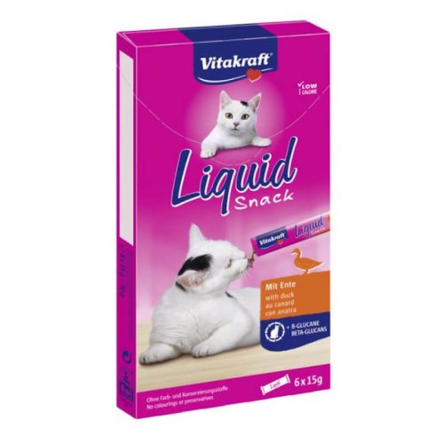 VitaKraft Cat Liquid Snack Kacsa + Béta-Glükán - 6x15g