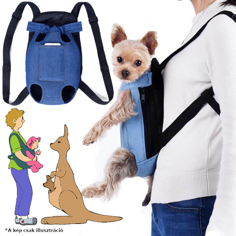 Kutya szállító hátizsák - kutyakenguru - sötétkék - XL